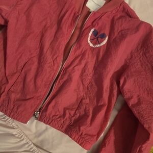 Red Cropped Jacket with Embroidered Logo